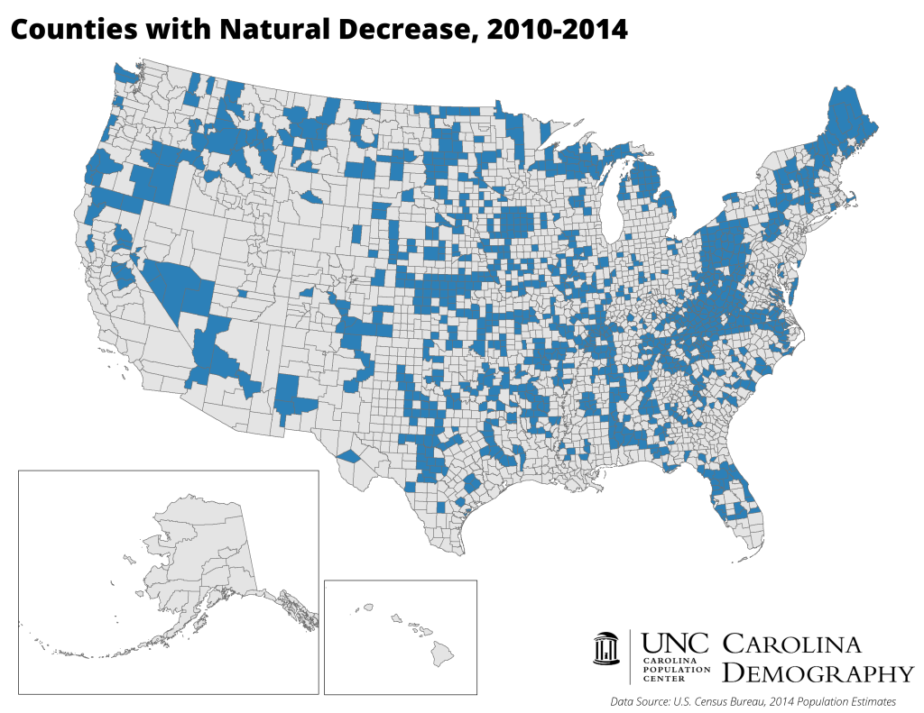 Counties with Natural Decrease_2010 to 2014_US