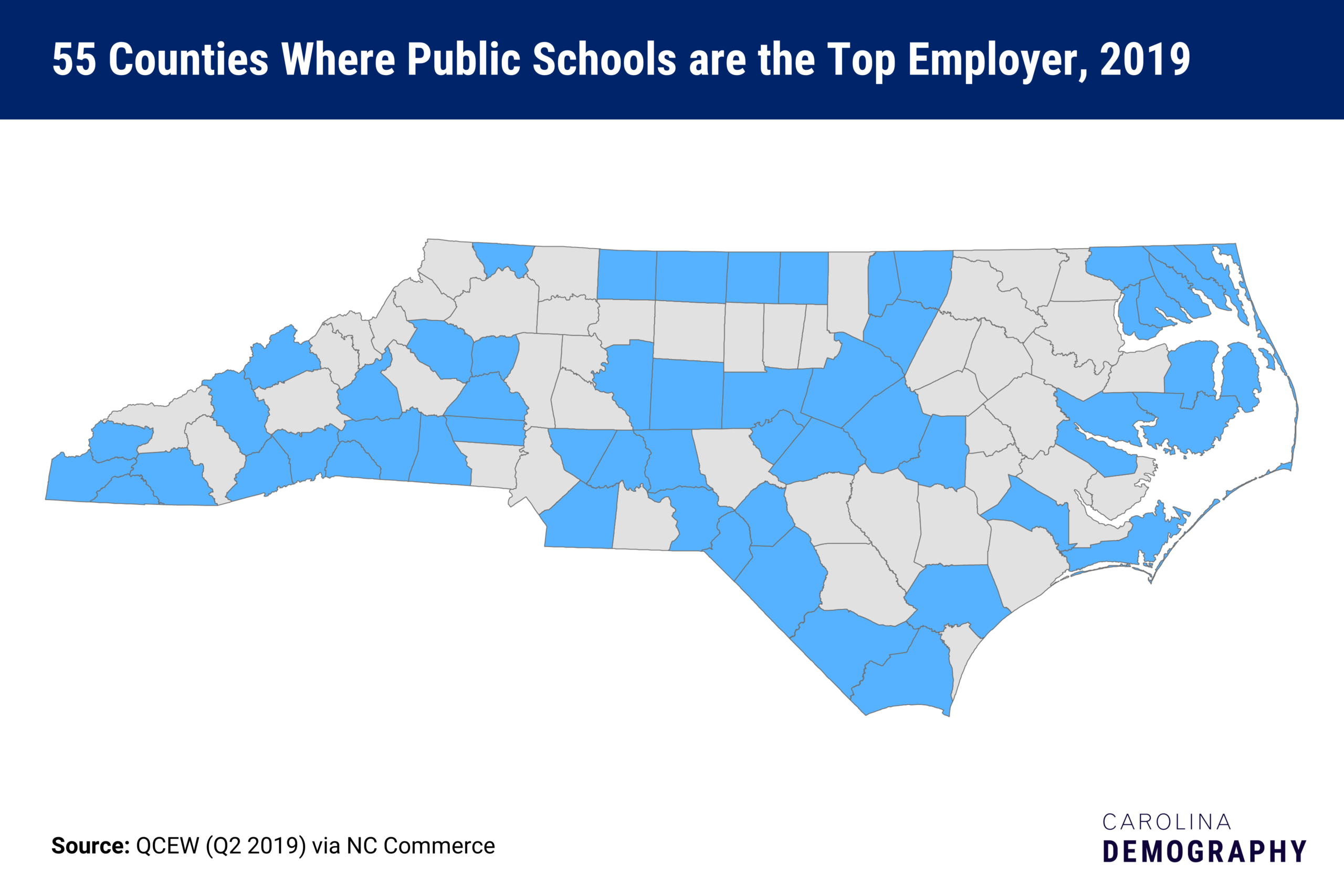 55 counties where public schools are the top employer, 2019
