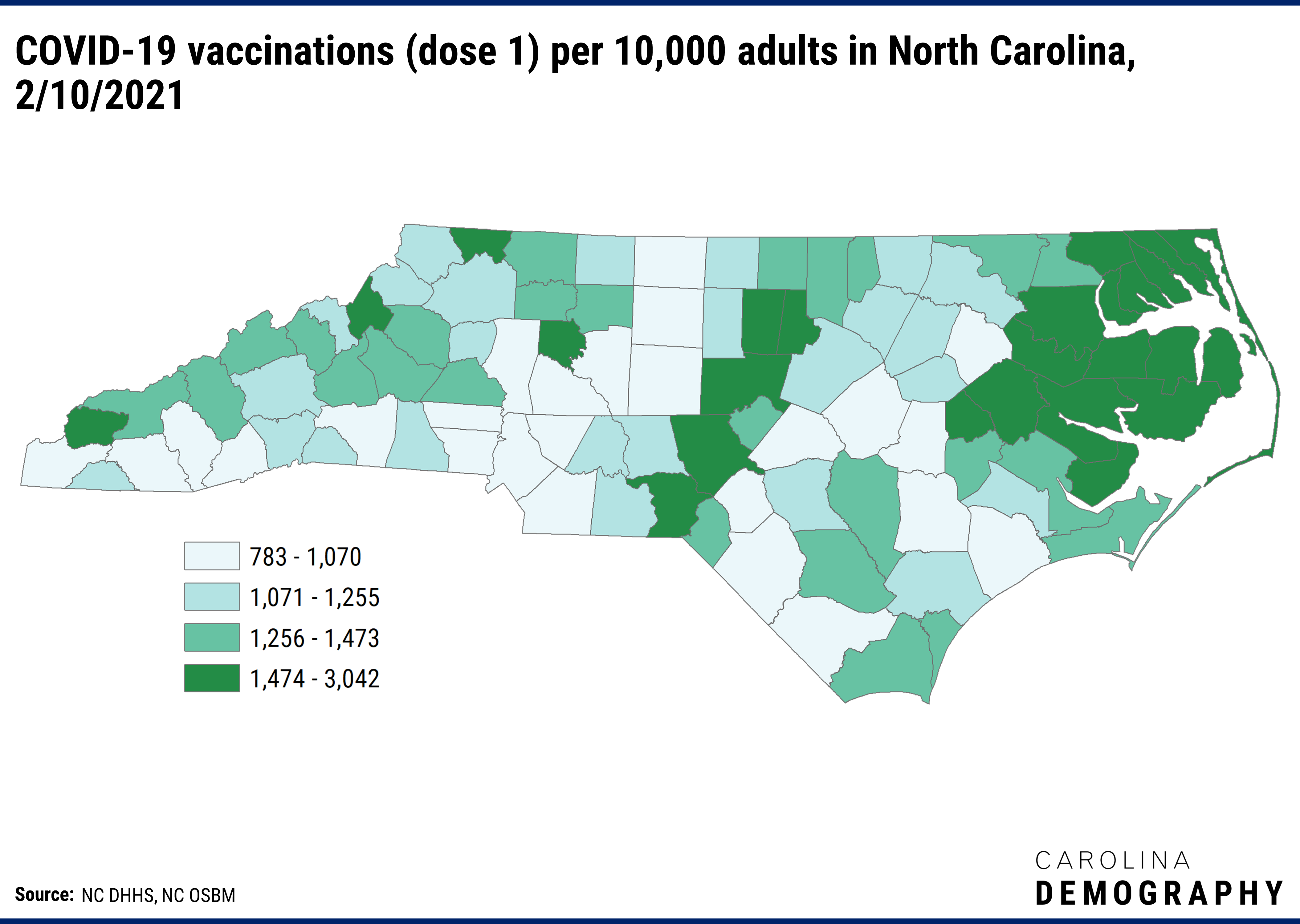 NC map showing COVID-19 vaccinations