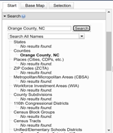 Let’s take a look at how to use the tool to obtain data at the county level. We will use our home county of Orange as a use case. In order to do so, we start by typing “Orange County, NC” into the search bar. 